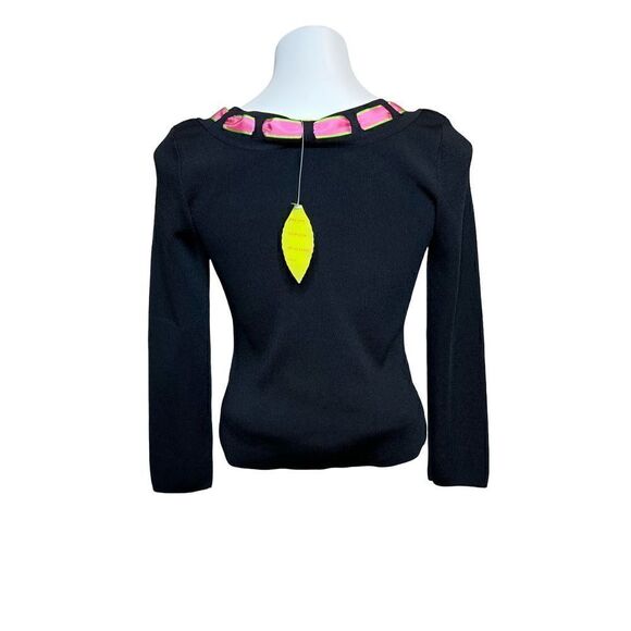 Prima Bella black ribbon tie 3/4 sleeve sweater size S - Picture 3 of 12